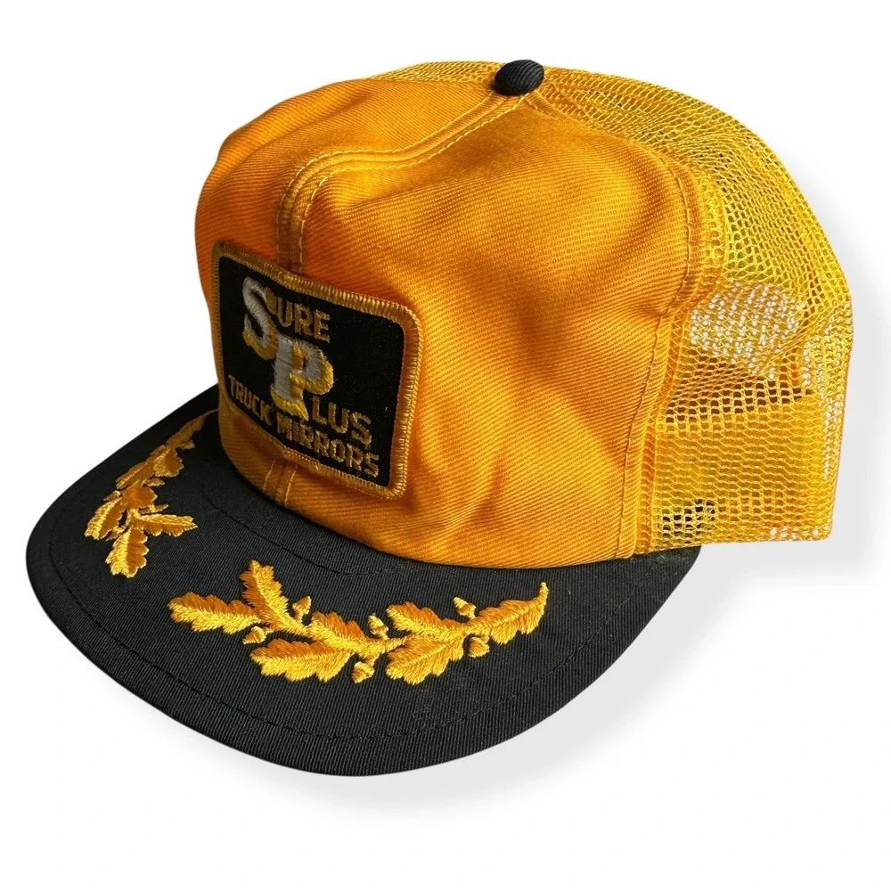 Vintage‎ Sure Plus Truck Mirrors Hat Gold Leaf Mesh Snapback Trucker Cap 80s